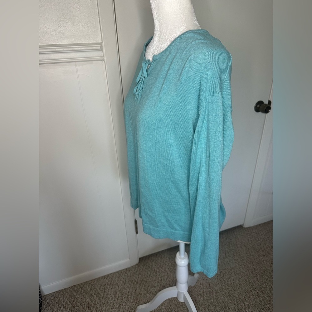 J. Jill Blue Tie Front Blouse Relaxed Fit size L - Picture 5 of 10